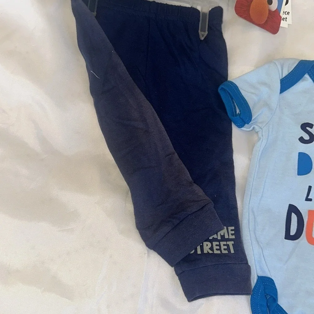 Sesame Street Baby Boy 3 Piece Set Elmo Cookie Monster Gray Navy Blue 6-9 Months